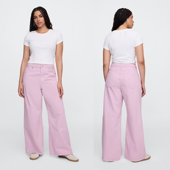 Old Navy Denim - Old Navy Pink Denim Jeans High Rise SuperSoft Wide Leg Light Wash